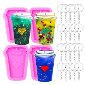 Mity rain 22pcs Coffee Cups Keychain Silicone Mold Resin Love Heart Dog Tags Epoxy Casting Molds with 20pcs