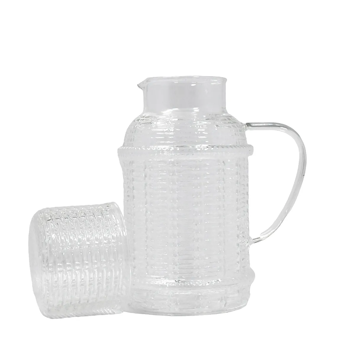 Modern Ribbed Glass Jug And Cup Set