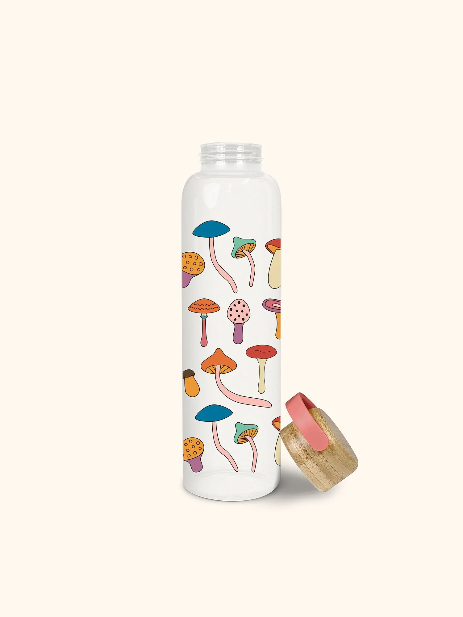 Mushroom Melody Glass Water Bottle with Bamboo Lid