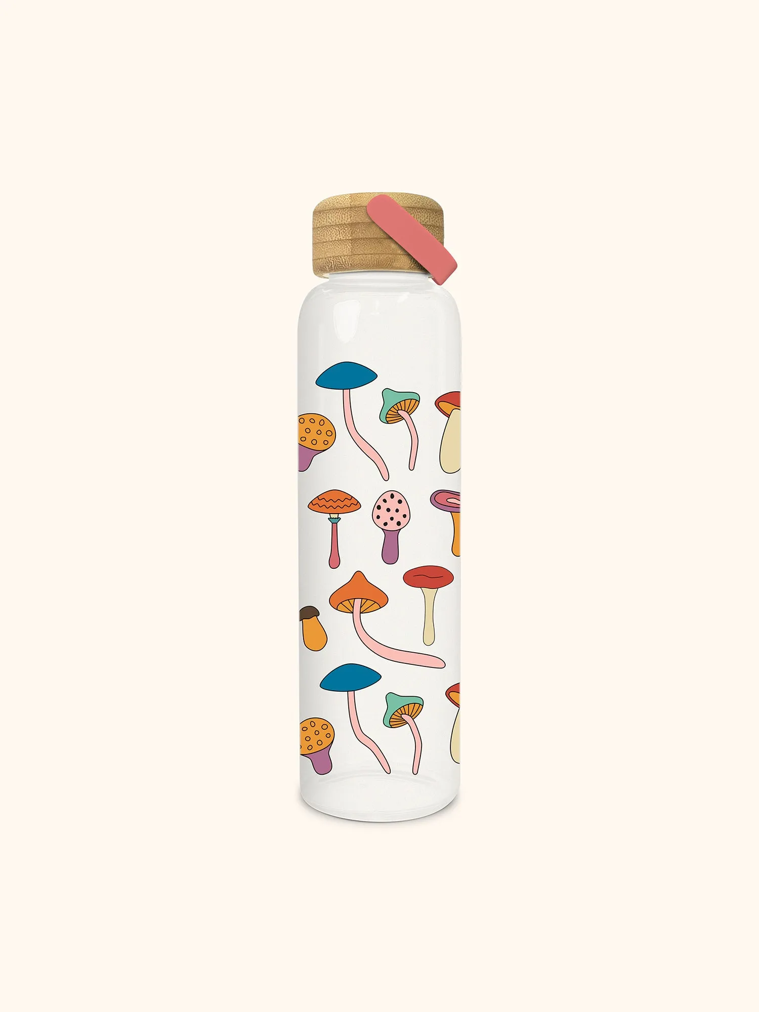 Mushroom Melody Glass Water Bottle with Bamboo Lid