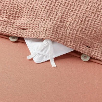 New - Twin/Twin Extra Long Washed Waffle Weave Duvet Cover and Sham Set Light Pink - Threshold