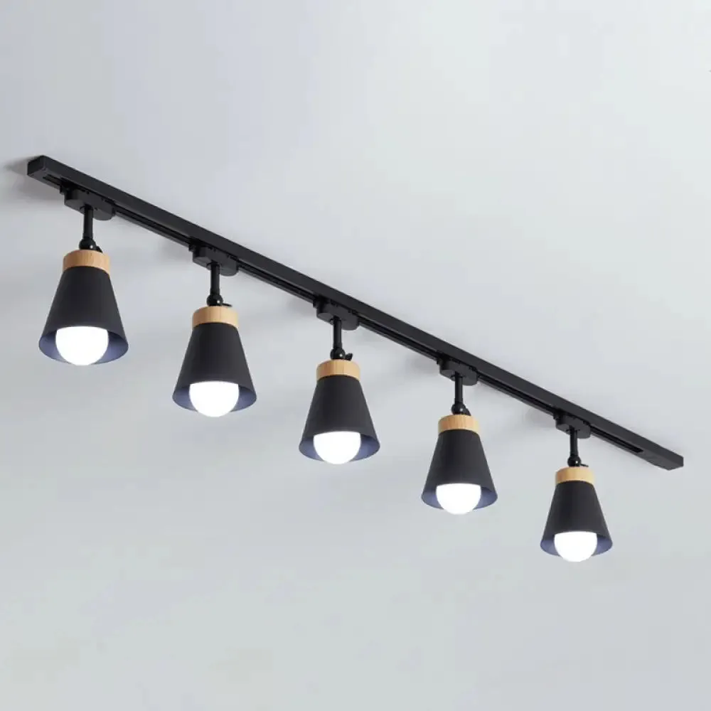 Nordic Style Semi Flush Mount Spotlight - Living Room Track Light with Cone Metal Shade, Various Configurations