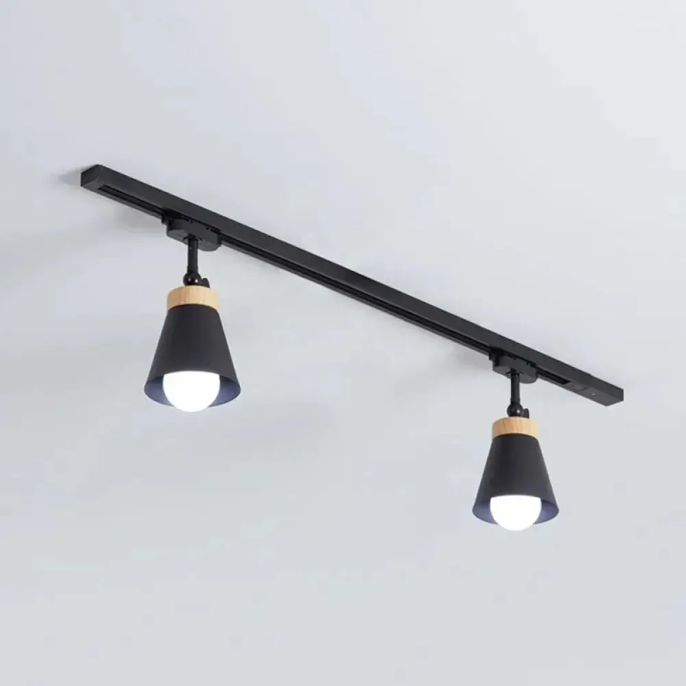 Nordic Style Semi Flush Mount Spotlight - Living Room Track Light with Cone Metal Shade, Various Configurations