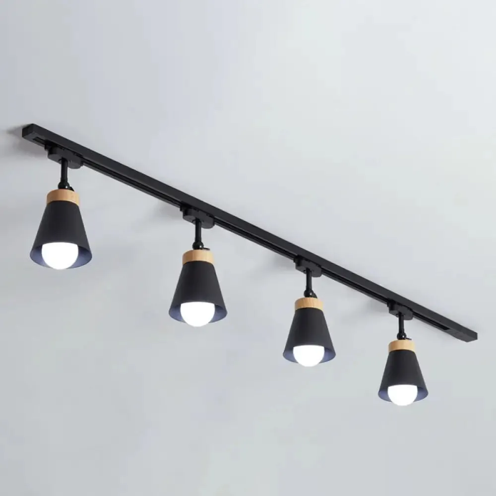 Nordic Style Semi Flush Mount Spotlight - Living Room Track Light with Cone Metal Shade, Various Configurations