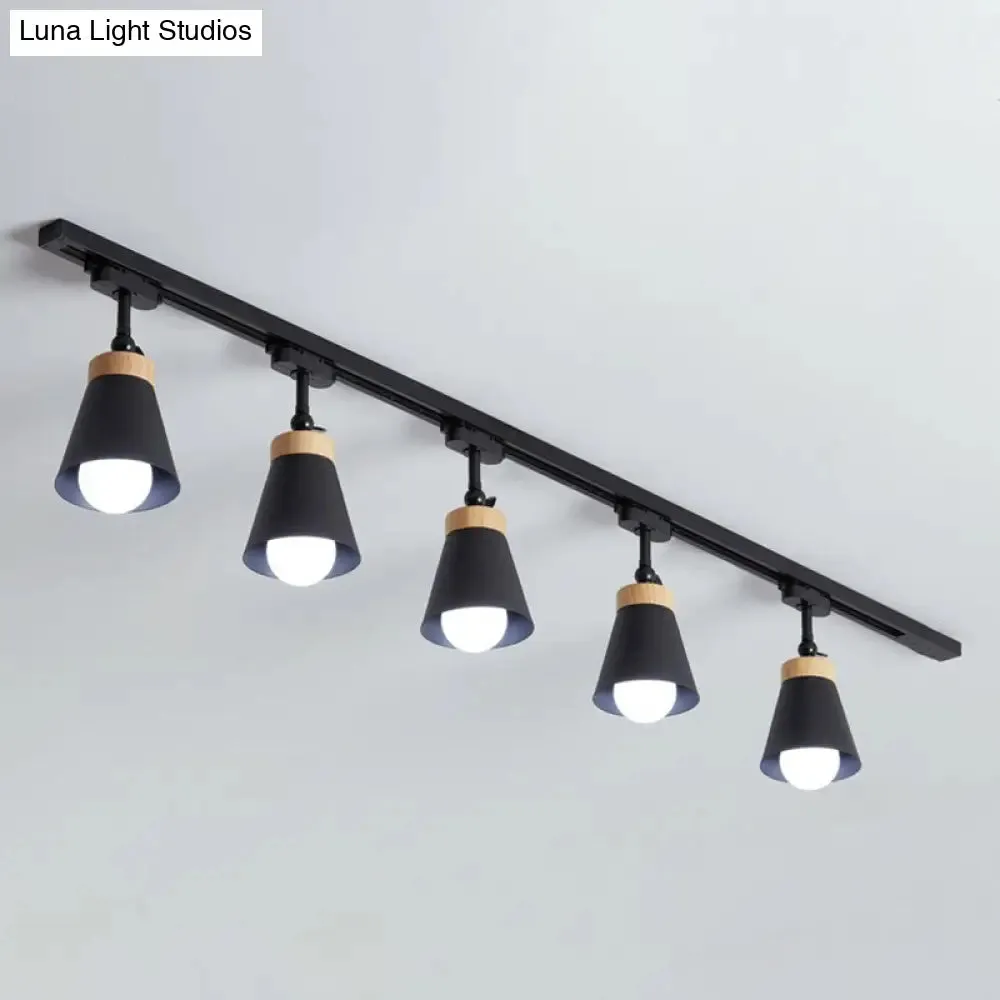 Nordic Style Semi Flush Mount Spotlight - Living Room Track Light with Cone Metal Shade, Various Configurations