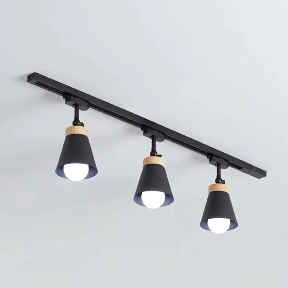 Nordic Style Semi Flush Mount Spotlight - Living Room Track Light with Cone Metal Shade, Various Configurations