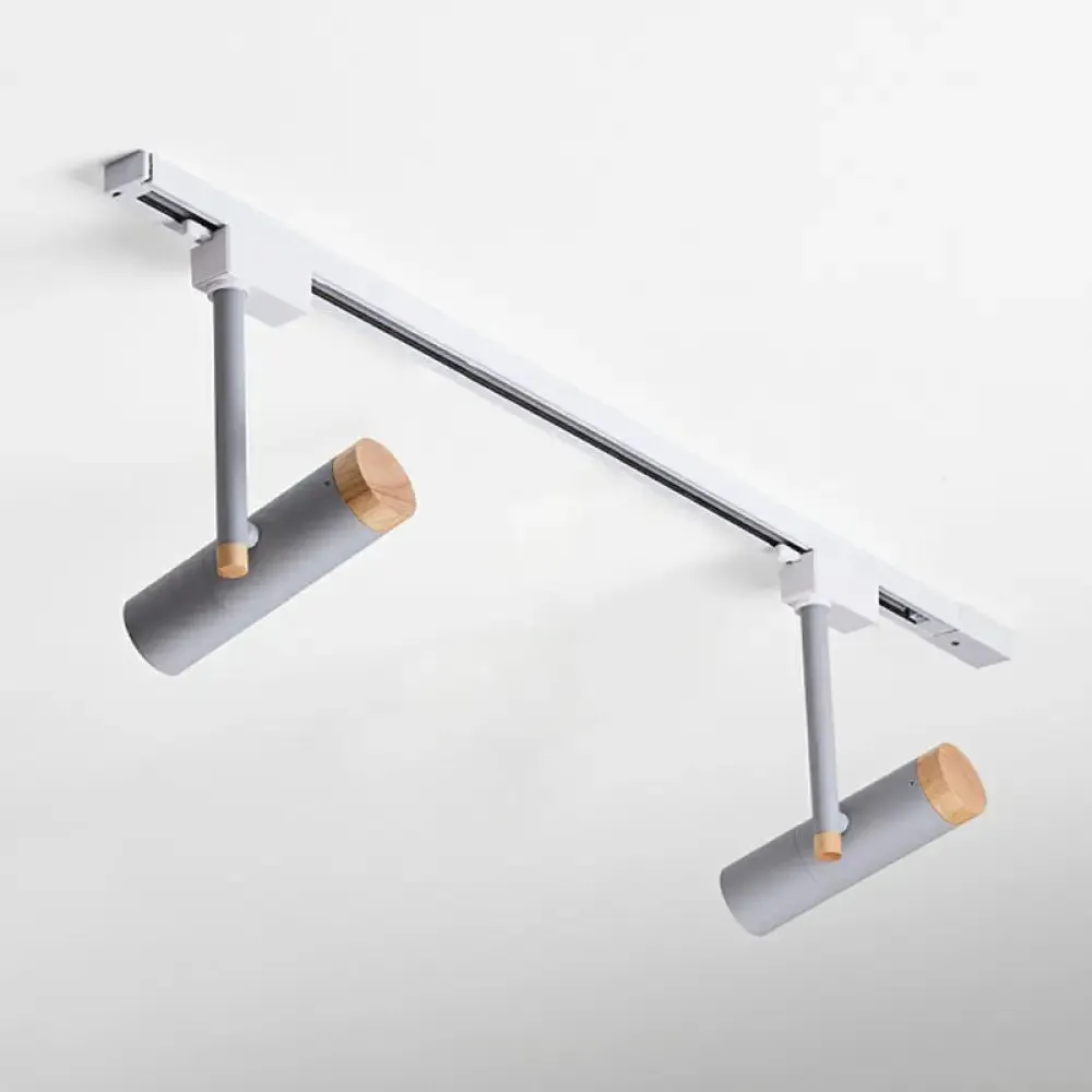 Nordic Tubular Spotlight with Wood Cap - Semi Flush Mount for Living Room Track Lighting