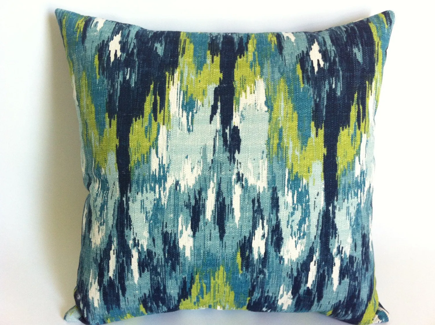 One Turquoise Ikat Decorative Throw Zipper Pillow Cover Aqua Blue Ikat Print 16x16 20x20 Inch Pillow Cover Lime cushion Cover