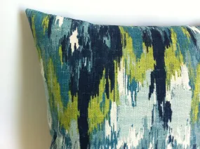 One Turquoise Ikat Decorative Throw Zipper Pillow Cover Aqua Blue Ikat Print 16x16 20x20 Inch Pillow Cover Lime cushion Cover