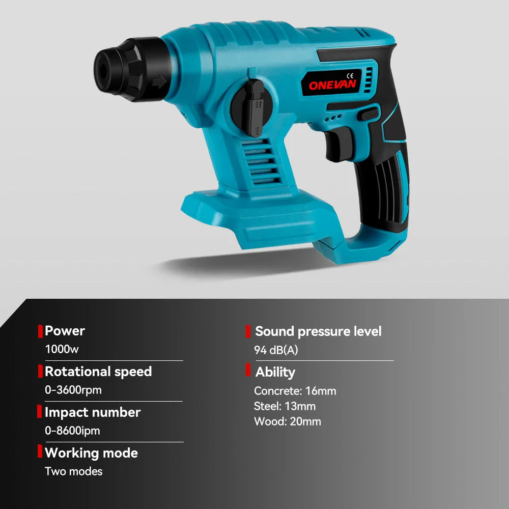 ONEVAN 1/2" 1200 Impact Wrench & 125mm Grinder & 13mm Drill & Hammer Drill Brushless Cordless 4‑Pc. Combo Kit 6.0Ah