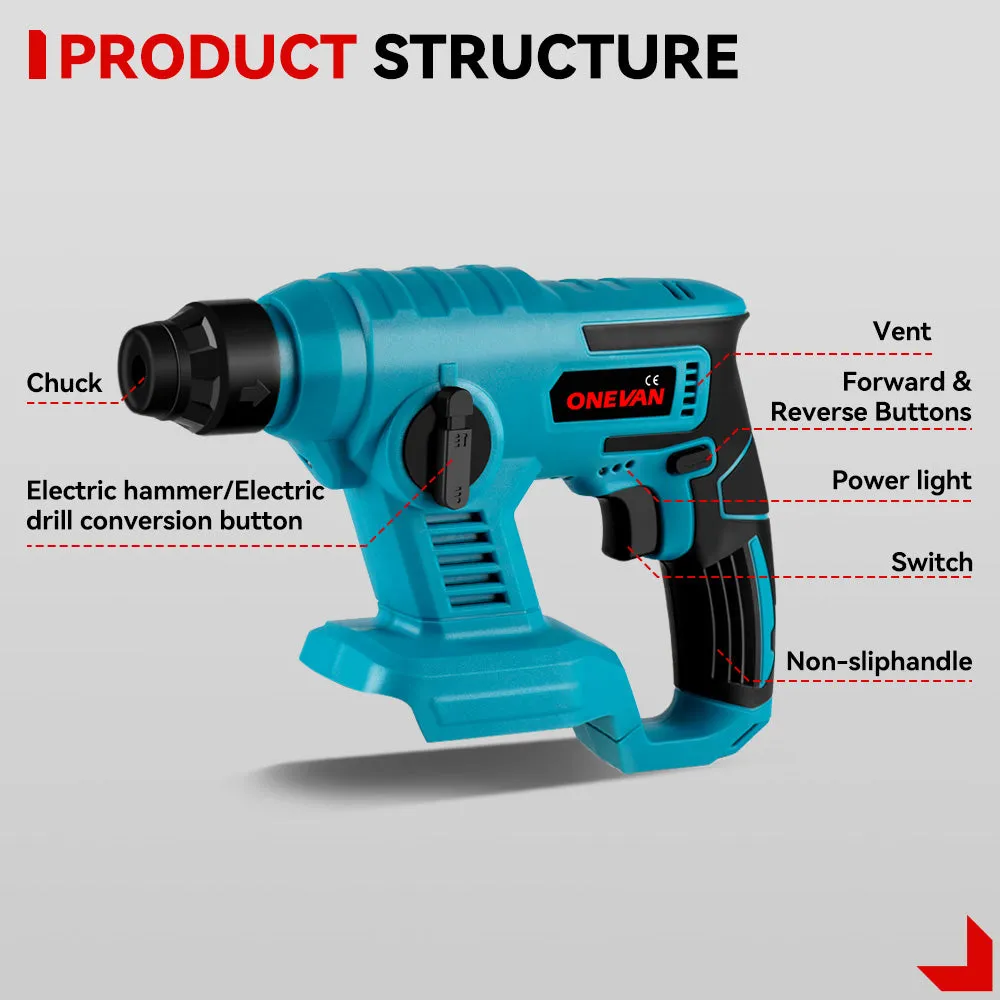 ONEVAN 1/2" 1200 Impact Wrench & 125mm Grinder & 13mm Drill & Hammer Drill Brushless Cordless 4‑Pc. Combo Kit 6.0Ah