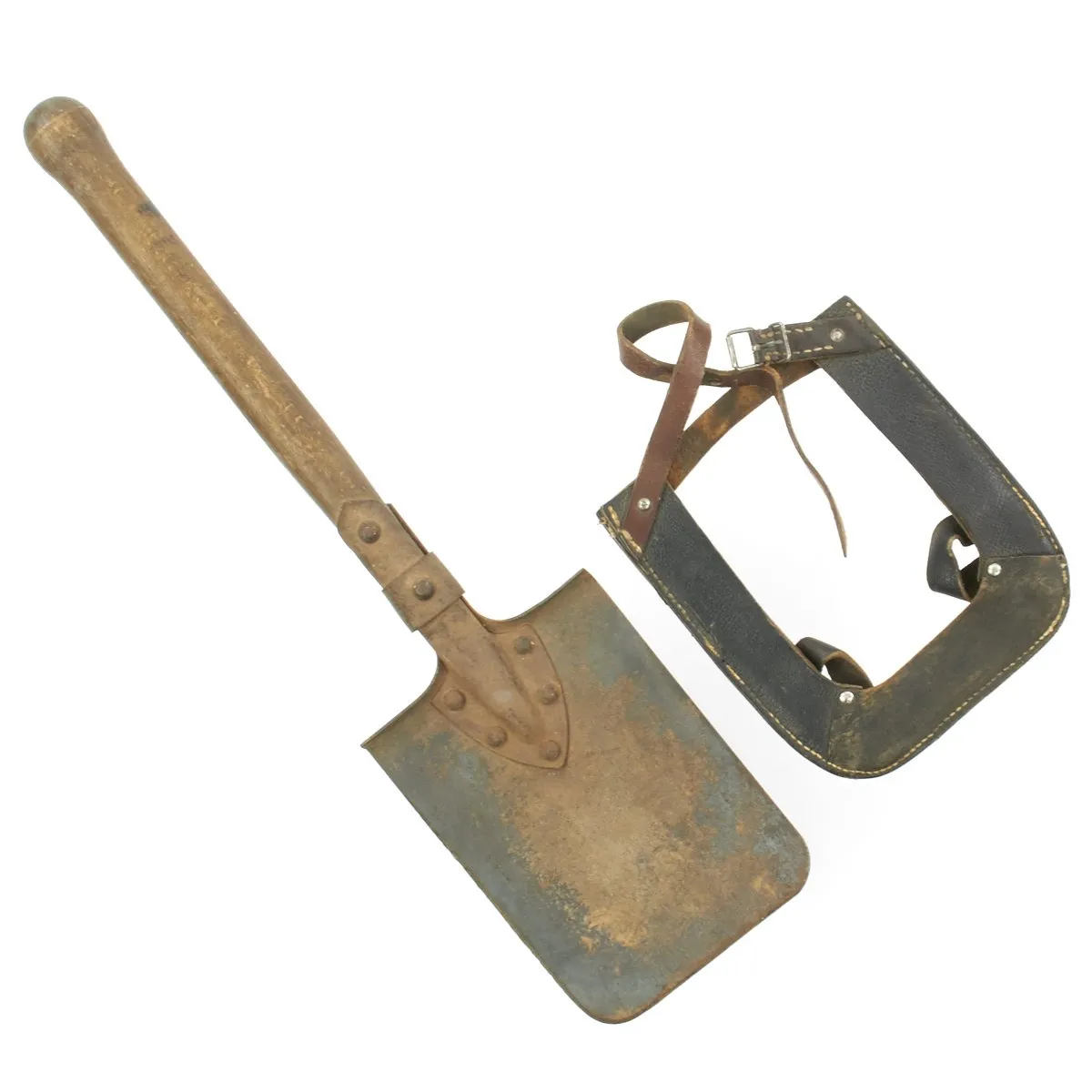 Original German WWII Entrenching Shovel with Leather Cover Carrier