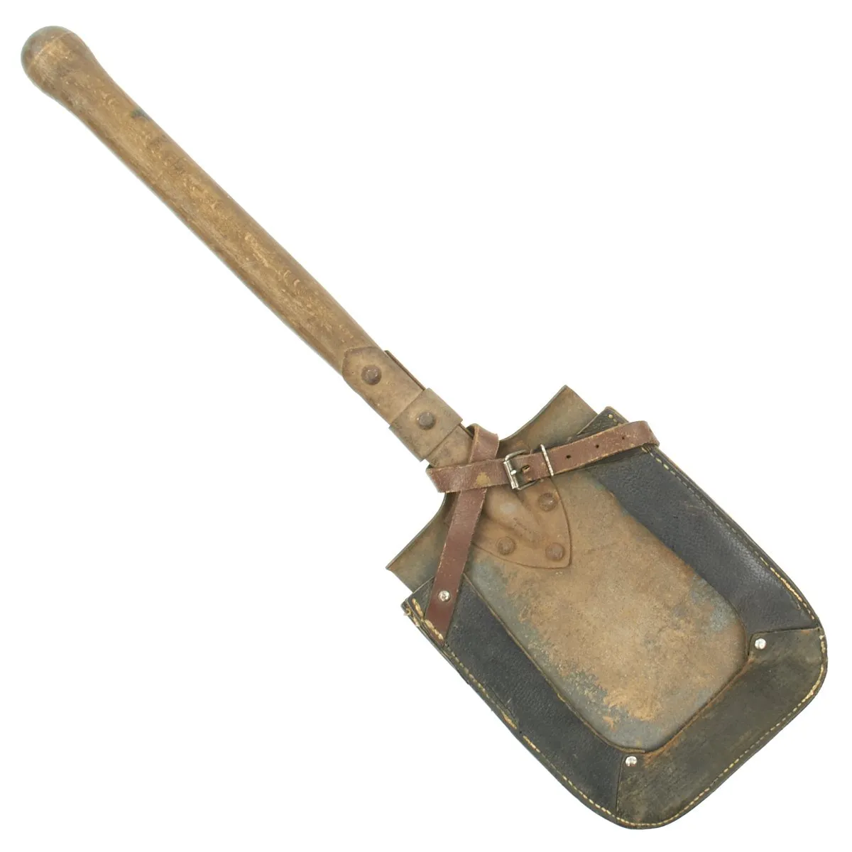 Original German WWII Entrenching Shovel with Leather Cover Carrier