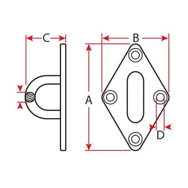 Pad Eye - Diamond - Stainless Steel - 8mm