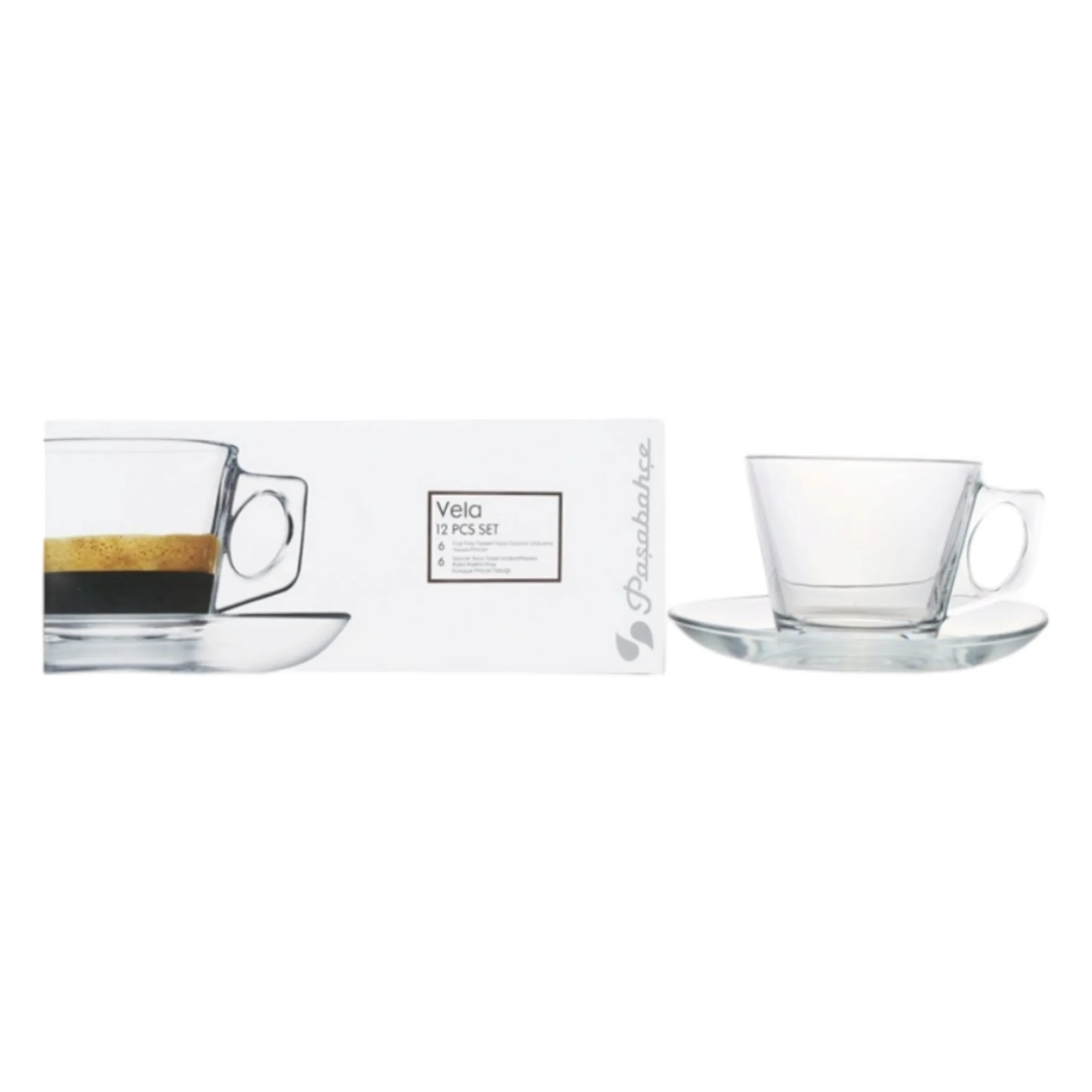 Pasabahce Vela Espresso-Tea Cup & Saucer 195ml 6pack