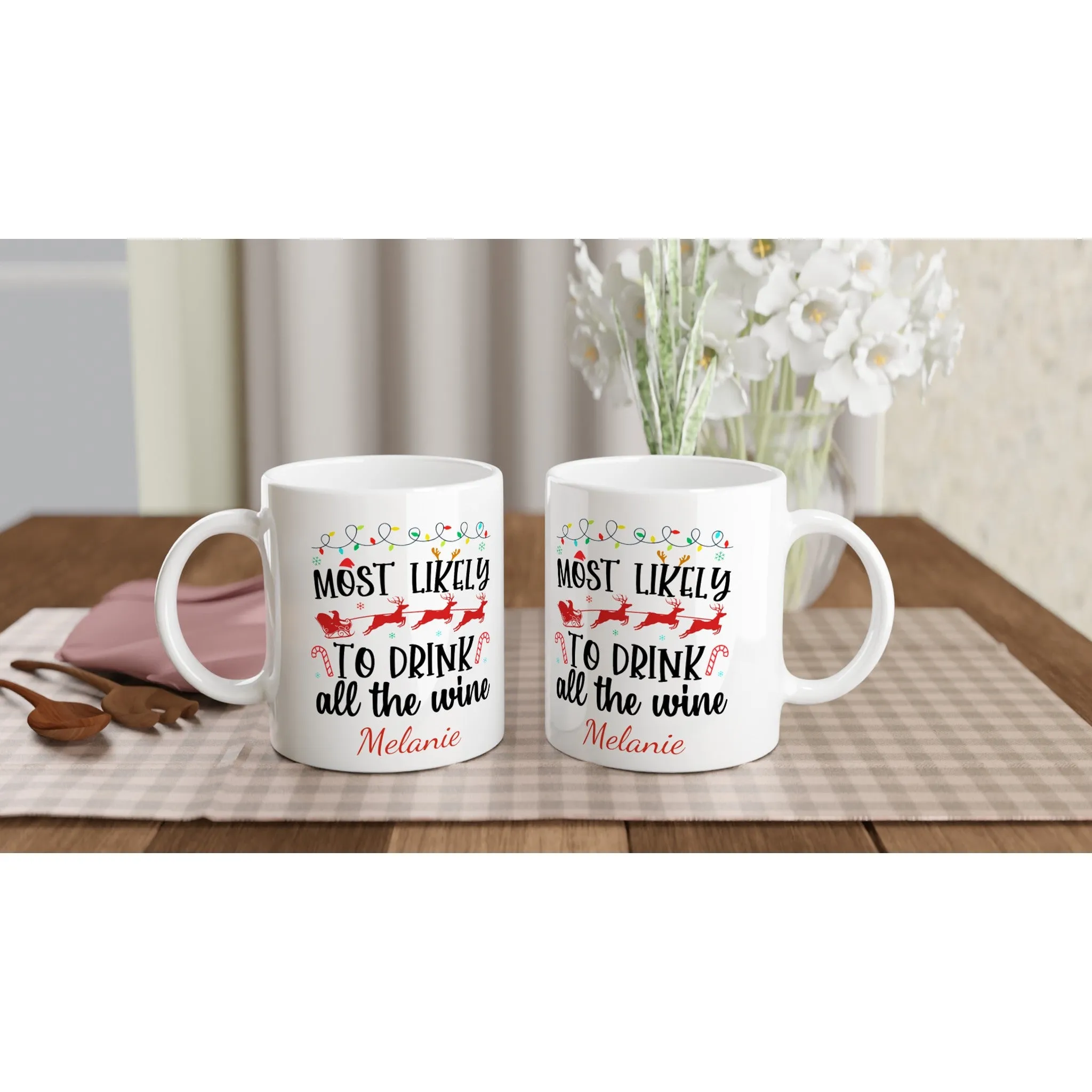 Personalised White 11oz Ceramic Mug Christmas Most Likely to Drink all The Wine