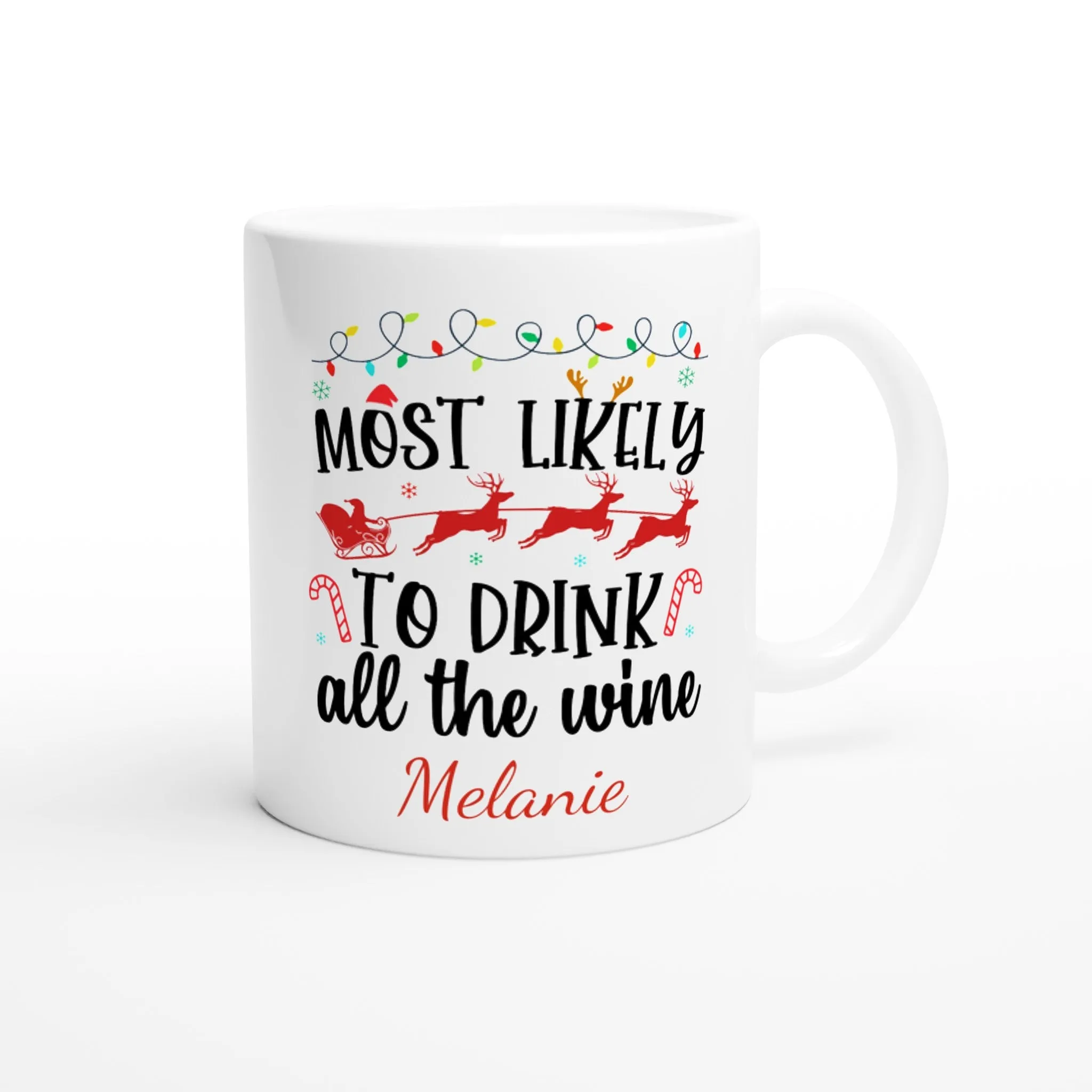 Personalised White 11oz Ceramic Mug Christmas Most Likely to Drink all The Wine