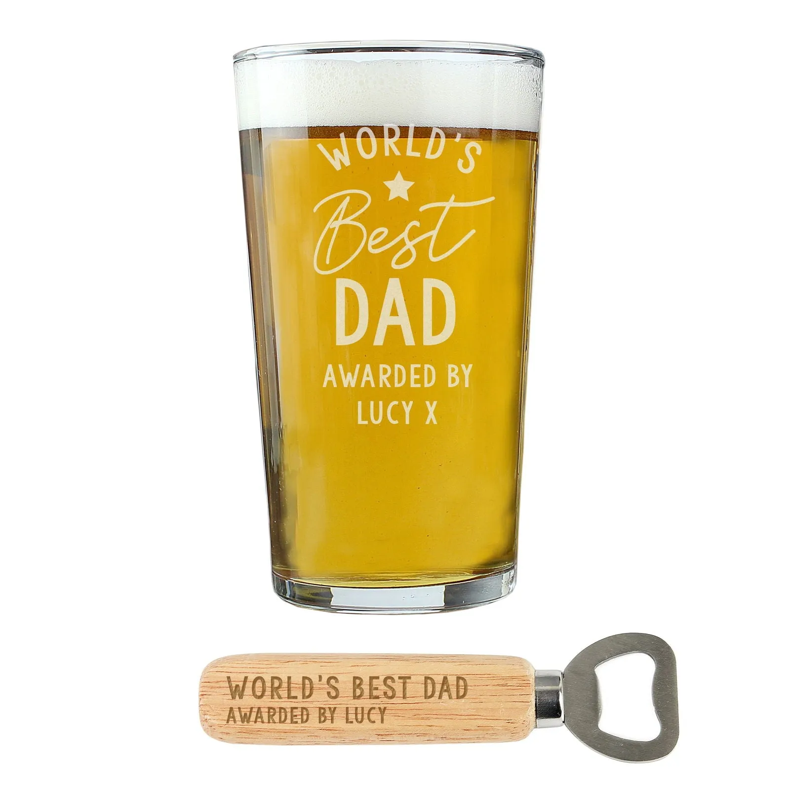 Personalised 'World's Best' Pint Glass & Bottle Opener