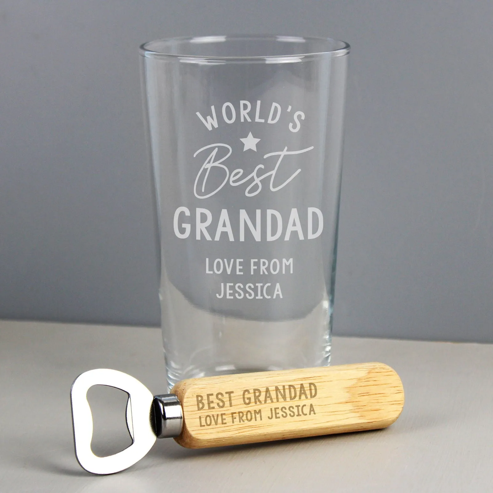 Personalised 'World's Best' Pint Glass & Bottle Opener