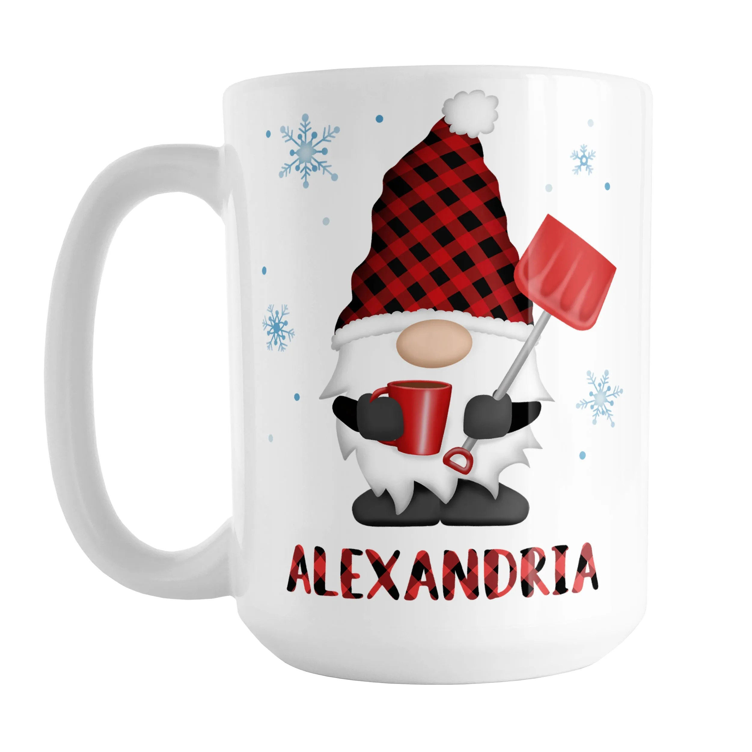 Personalized Red Buffalo Plaid Gnome Mug