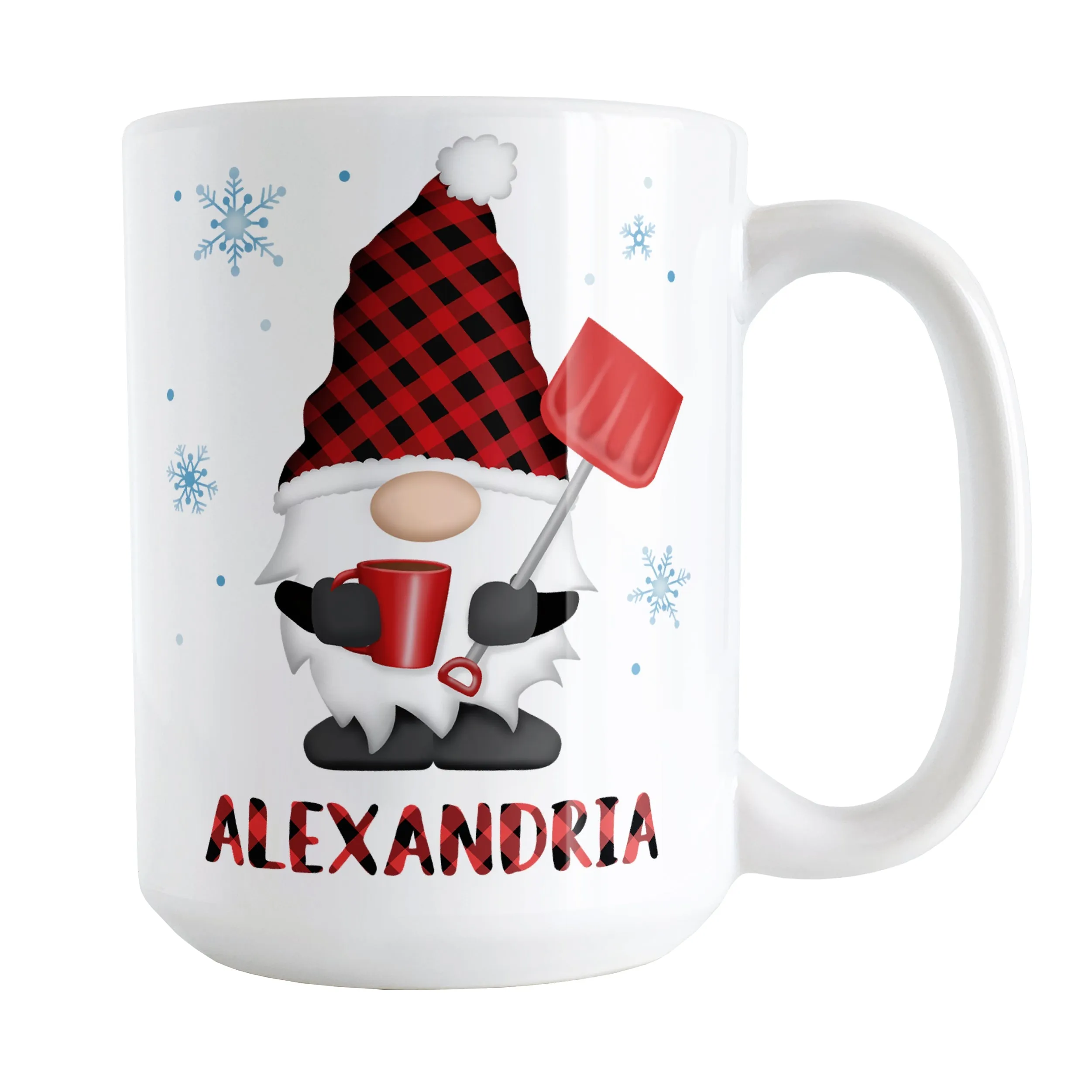 Personalized Red Buffalo Plaid Gnome Mug