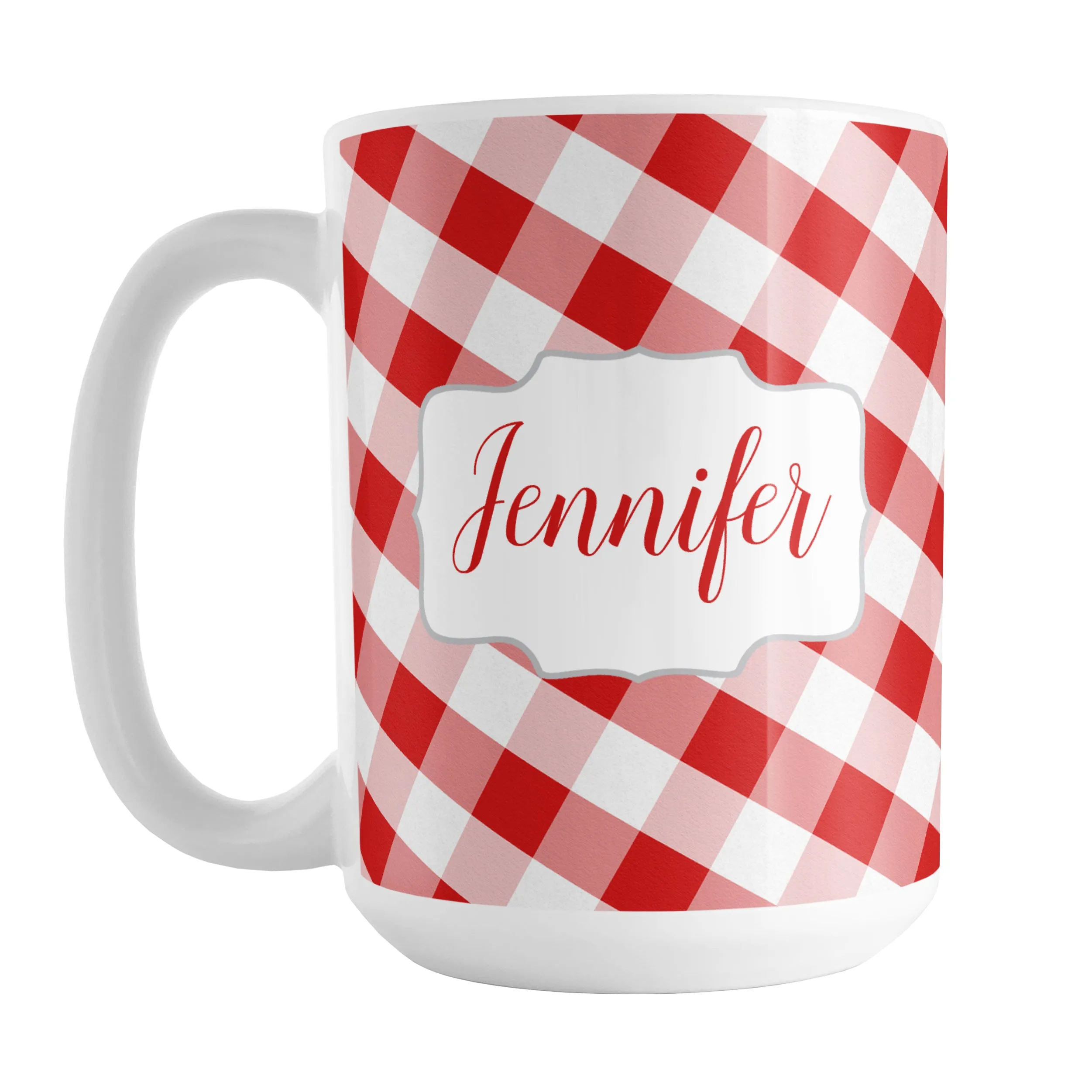 Personalized Red Gingham Mug