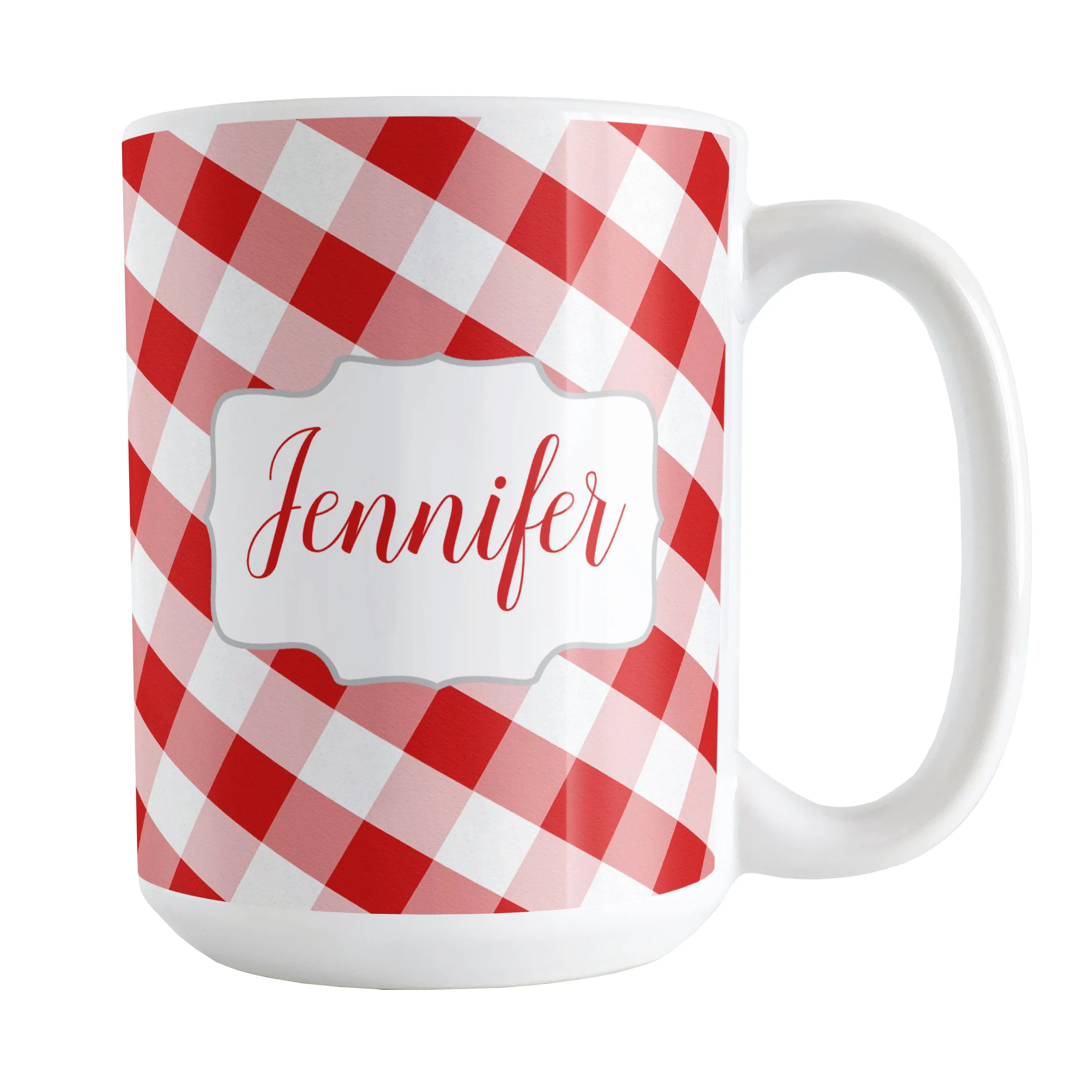 Personalized Red Gingham Mug