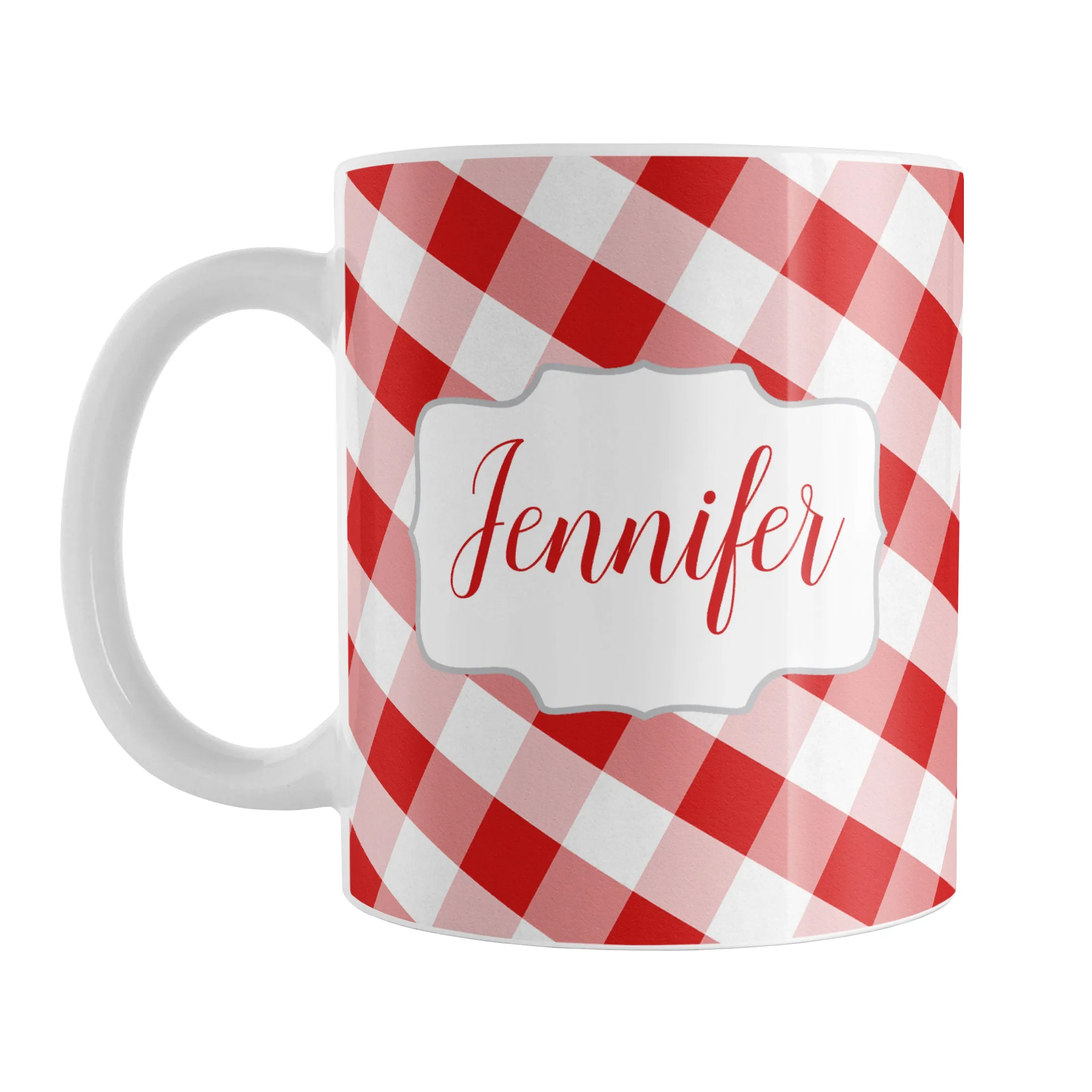 Personalized Red Gingham Mug