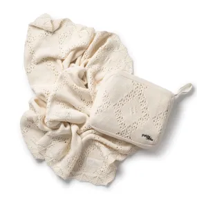 Petite Belle Ivory Diamond Crochet Knit Blanket and Pouch Set