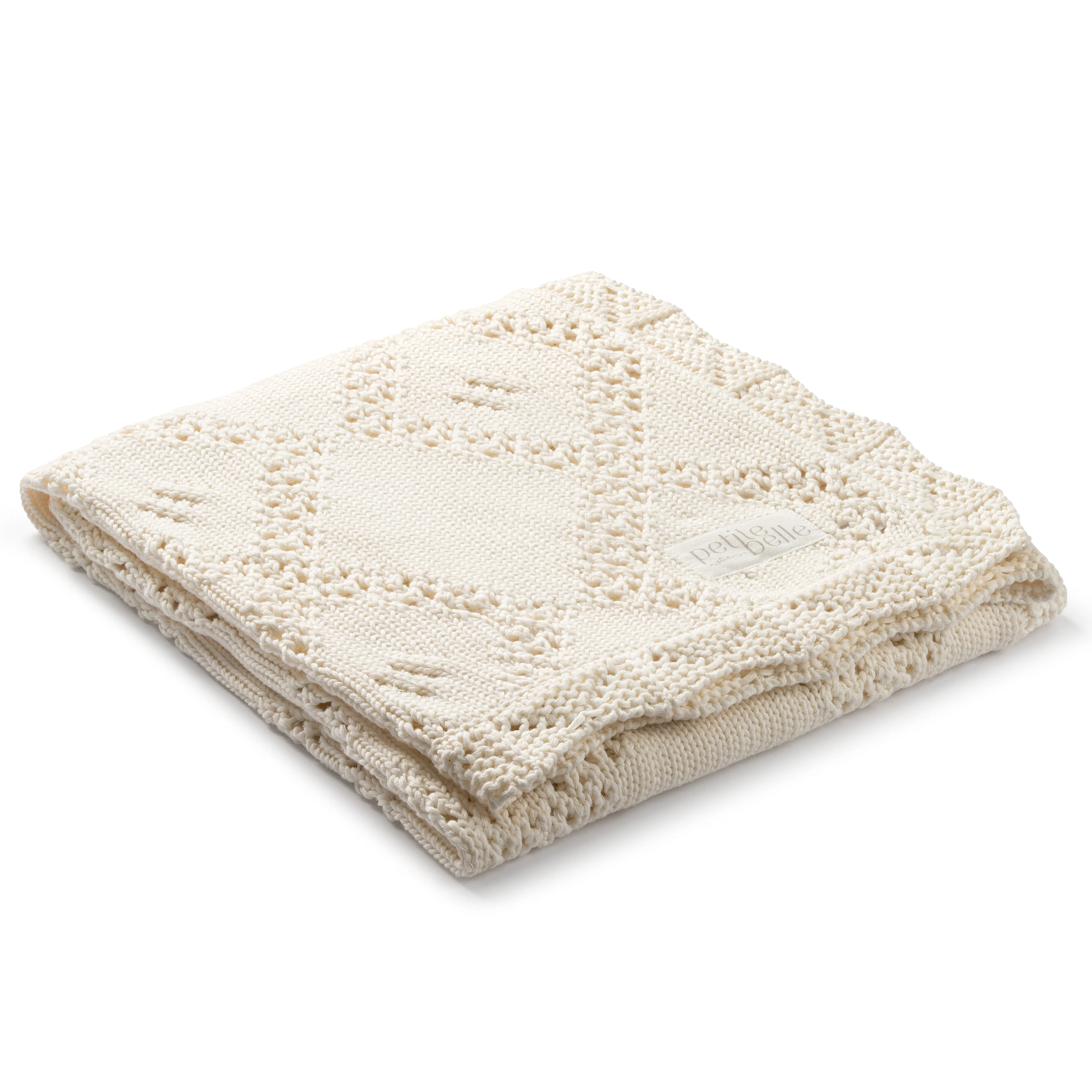 Petite Belle Ivory Diamond Crochet Knit Blanket and Pouch Set