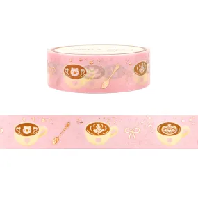 Pink Coffee Cups Washi (15mm   rose pink foil) - Restock