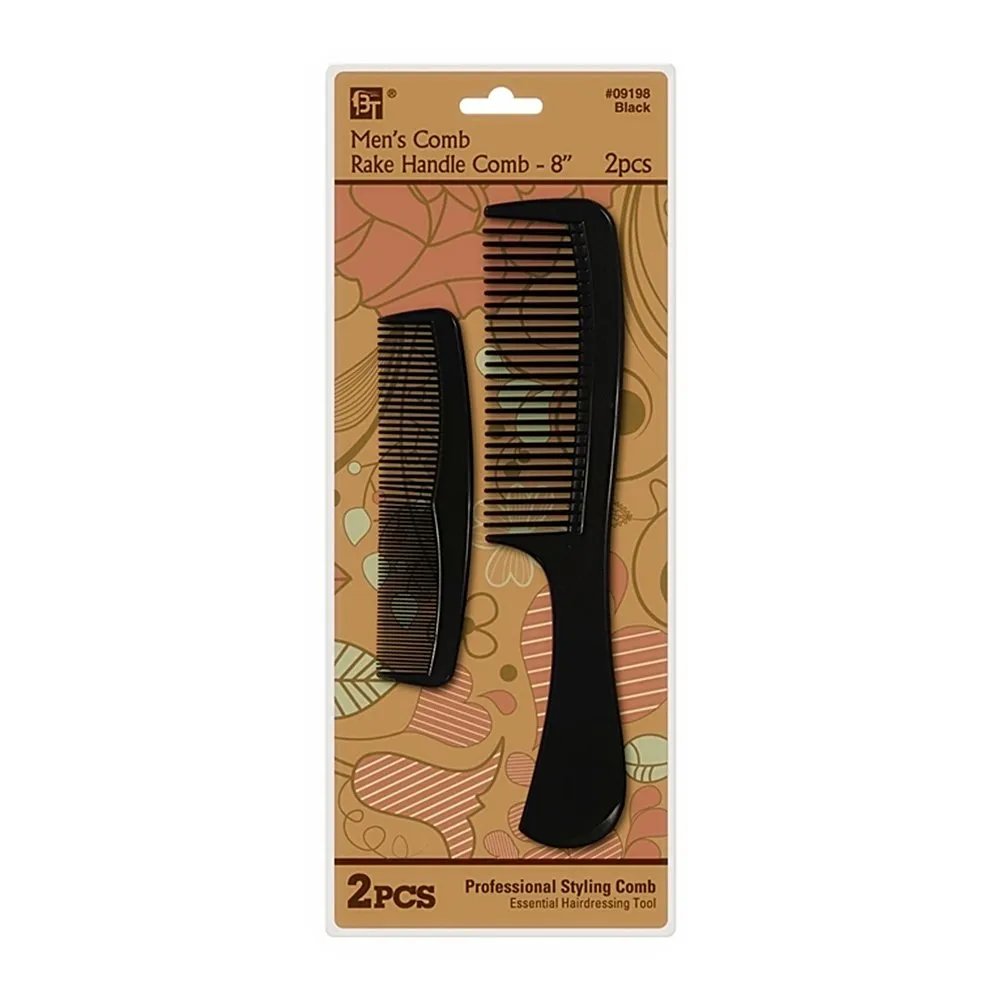 PLASTIC COMB SET MEN'S COMB 4.75" RAKE HANDLE COMB 8" (BLACK)