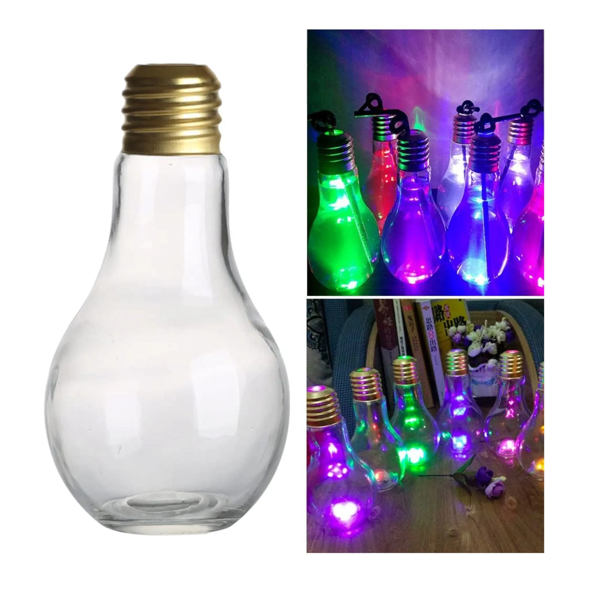 Plastic Light Bulb Shape Plastic Jar Big ±450ml with Led Light