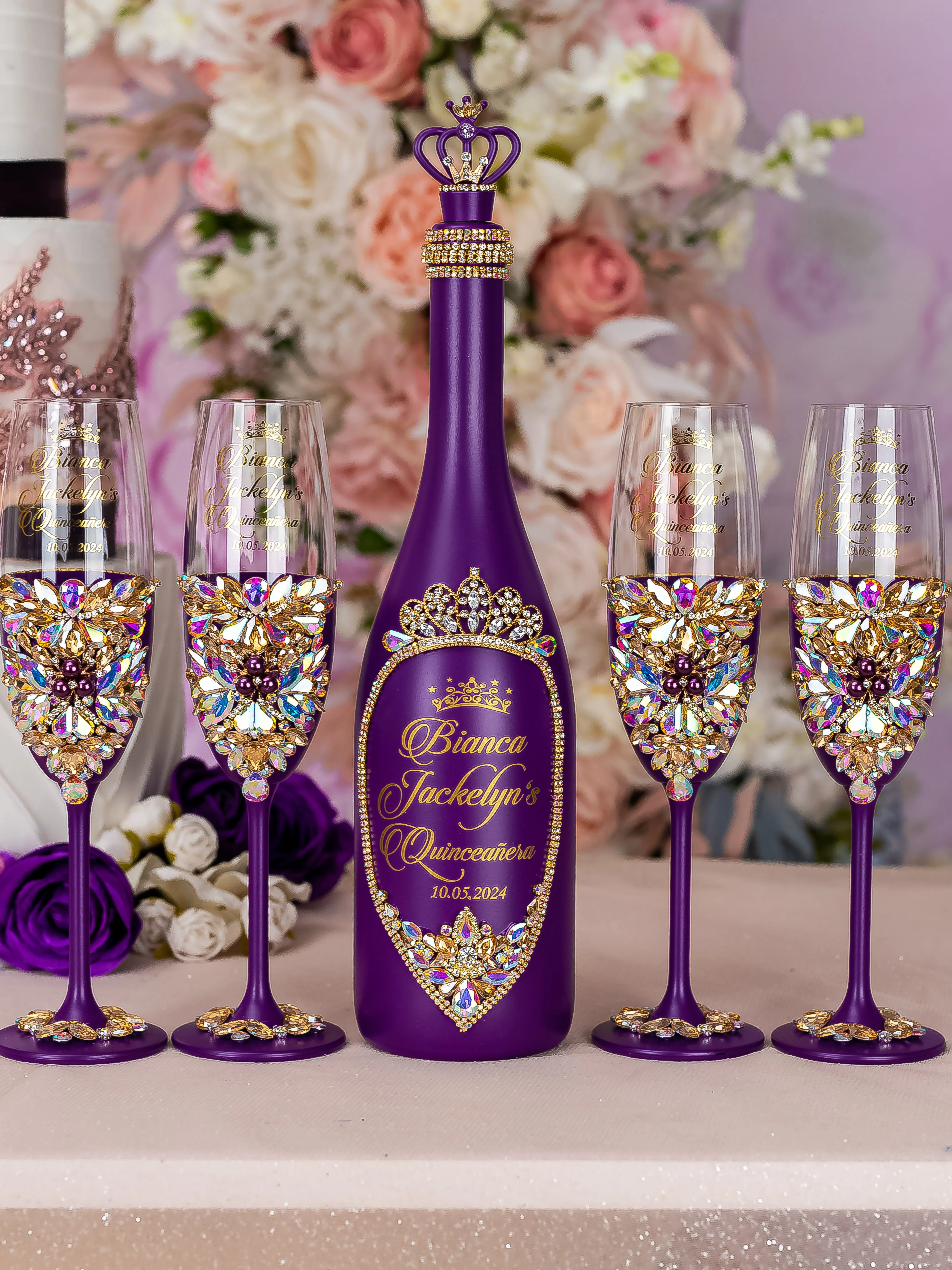 Plum Quinceanera Brindis Package with Bottle