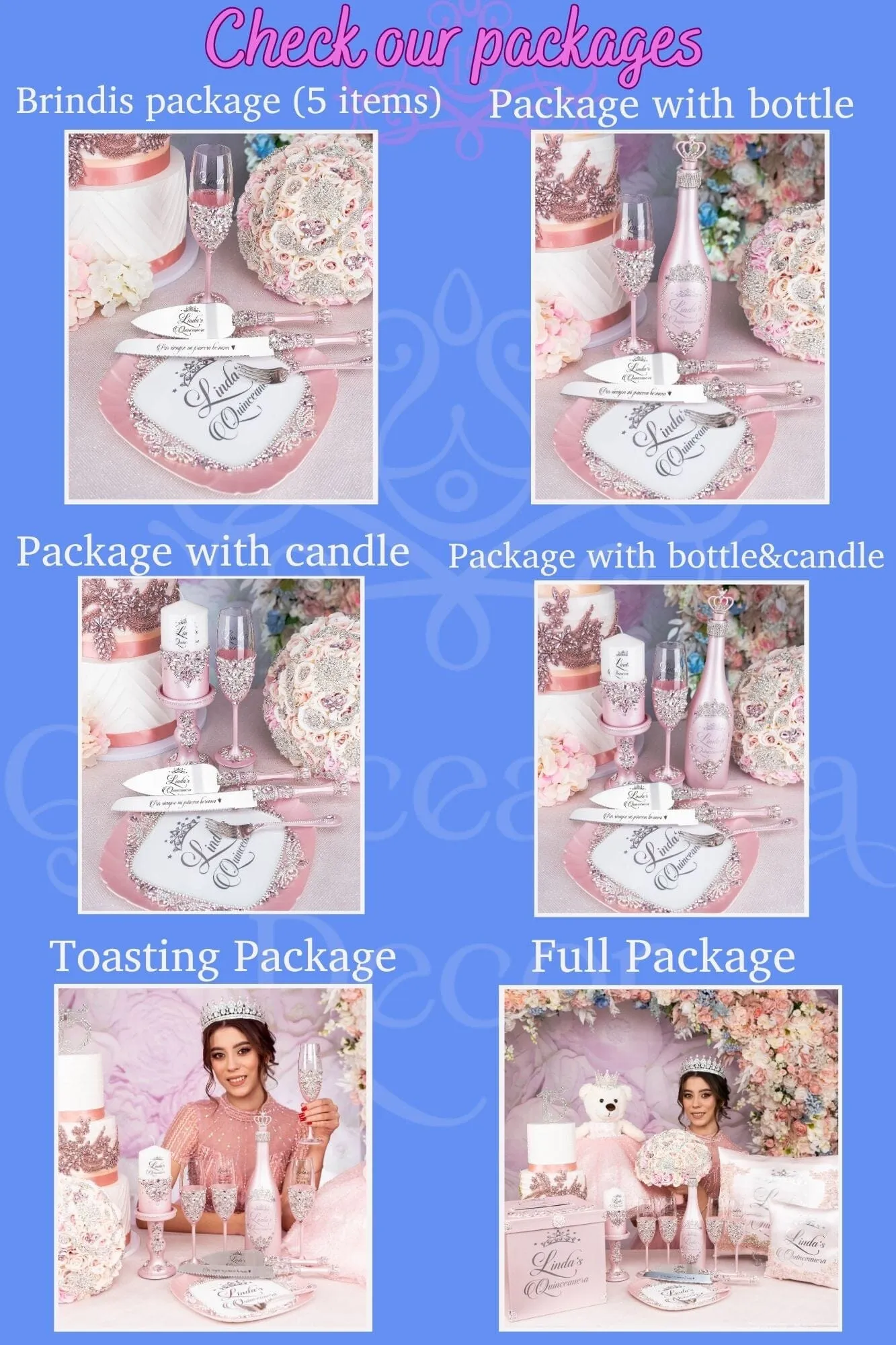 Plum Quinceanera Brindis Package with Bottle