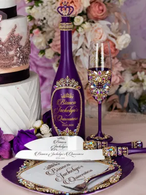 Plum Quinceanera Brindis Package with Bottle