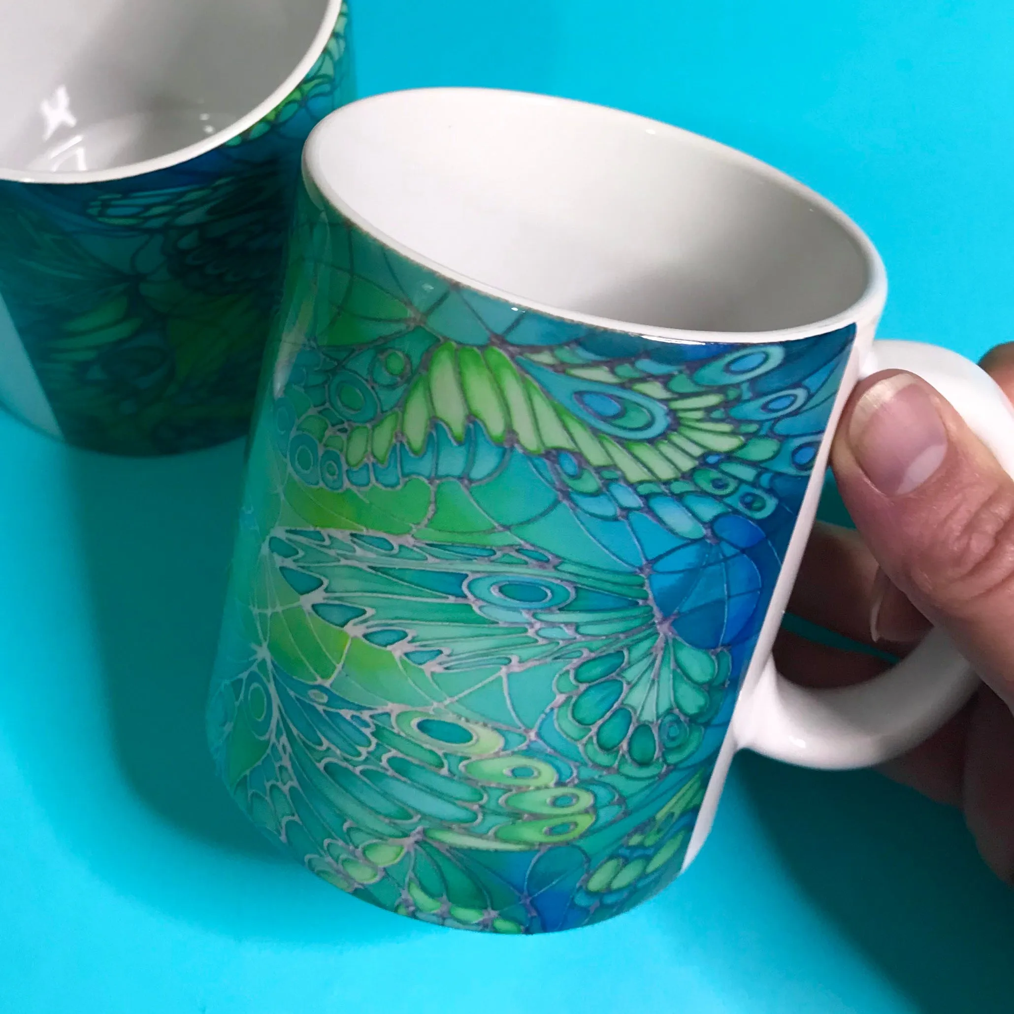 Pretty Green Butterfly mug and coaster box set or Mug only - Minty Green Mug Set - Butterfly Mug Gift