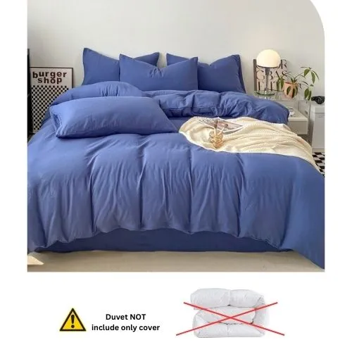 Queen size 6 Pieces bedding Set, Washable Cotton Blue Color.