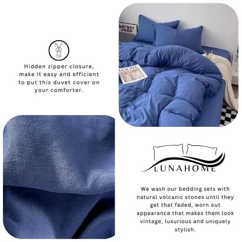 Queen size 6 Pieces bedding Set, Washable Cotton Blue Color.