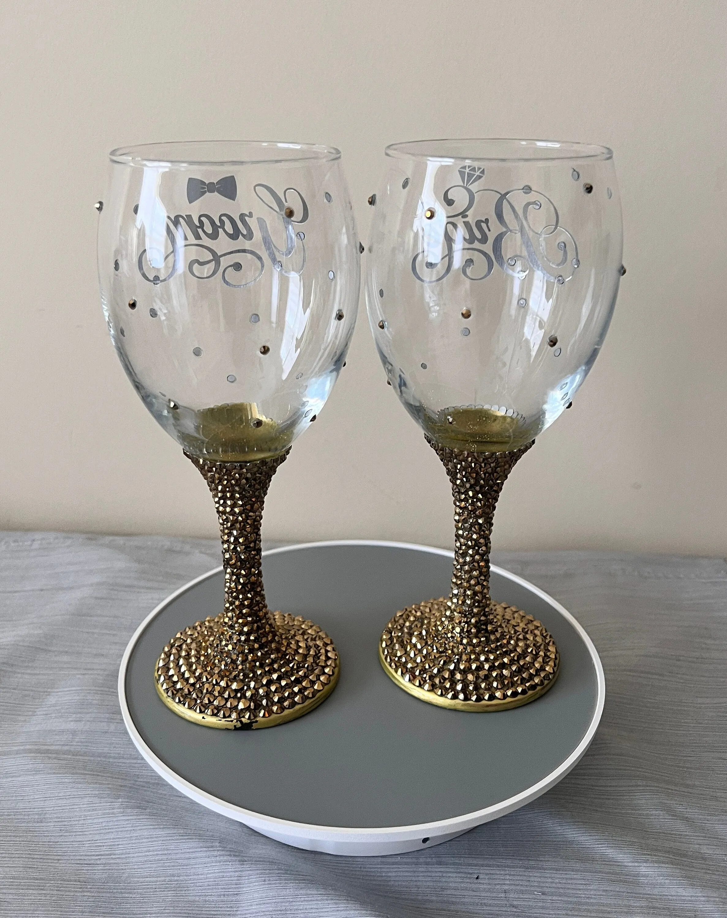 Rhinestone Wine Goblet, champagne flute, stemless wine glass, blinged Quinceanera, anniversary, wedding, Mother's Day, or bridesmaid gift