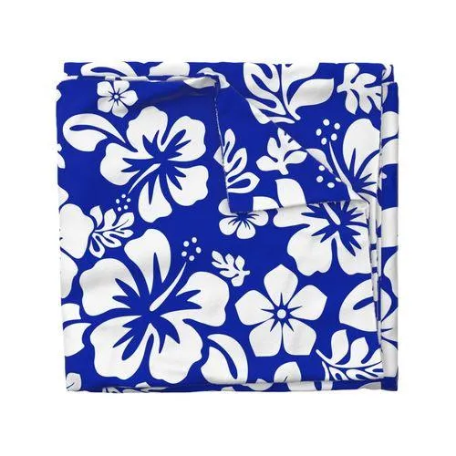 Royal Blue and White Hawaiian Flowers Duvet Cover -Medium Scale