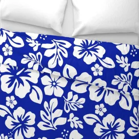 Royal Blue and White Hawaiian Flowers Duvet Cover -Medium Scale