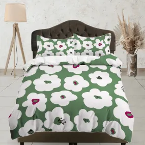 Sage green cute floral duvet cover colorful bedding, teen girl bedroom, baby girl crib bedding boho maximalist bedspread aesthetic bedding