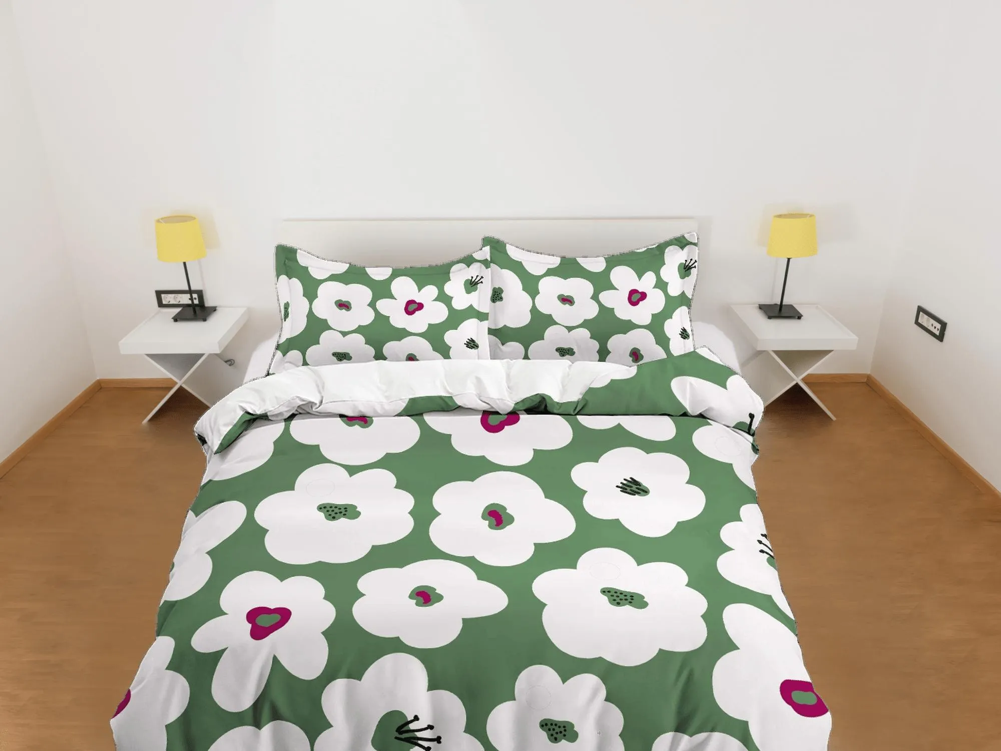 Sage green cute floral duvet cover colorful bedding, teen girl bedroom, baby girl crib bedding boho maximalist bedspread aesthetic bedding