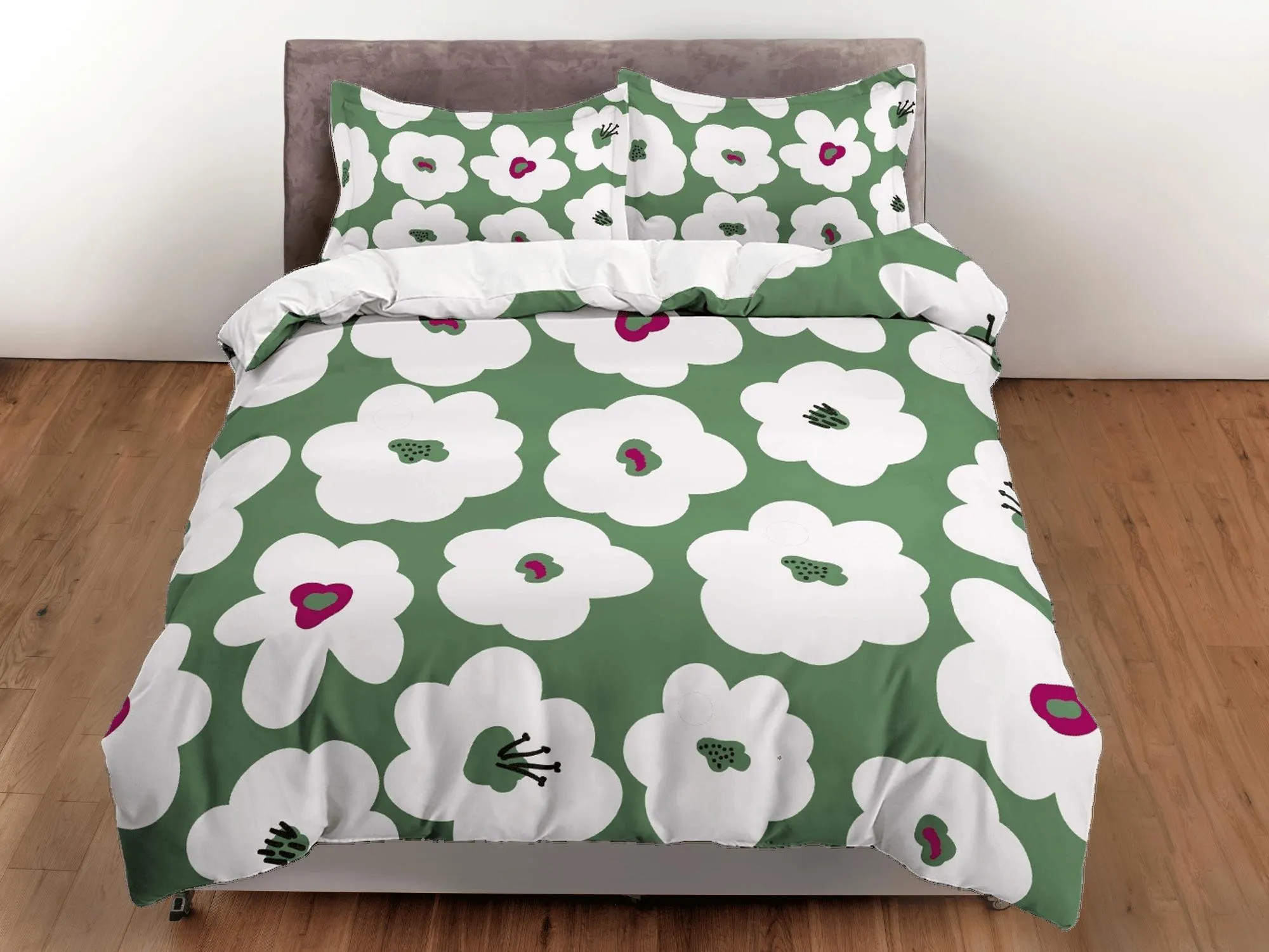 Sage green cute floral duvet cover colorful bedding, teen girl bedroom, baby girl crib bedding boho maximalist bedspread aesthetic bedding