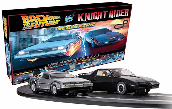 Scalextric 1980s TV Back to the Future vs Knight Rider Mains Powered Slot Car Racing Set