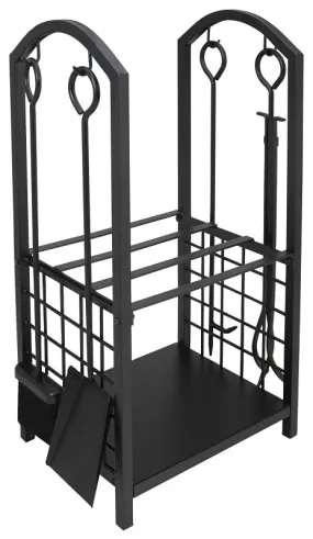 Simple Spaces T88091BK Fireplace Log & Took Rack Set, 12 in W, 29-1/4 in H, Steel Base, Powder Coated, Black :SET: QUANTITY: 1