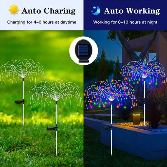 Solar 180LED Fireworks Lamp 8 MODE RGB Multi-Color (Pack of 2pcs) #