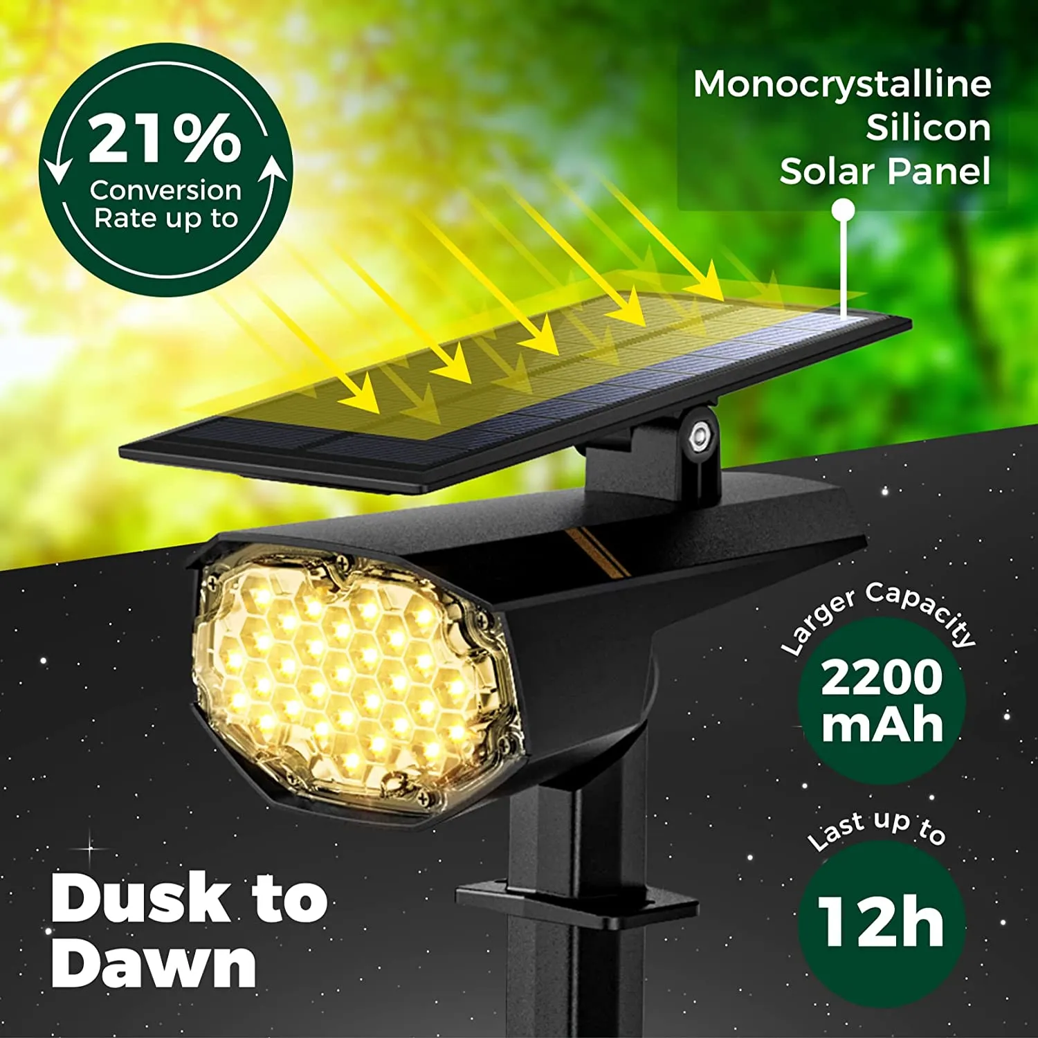 Solar Landscape Spotlights 2 Modes Cold & Warm White Adjustable