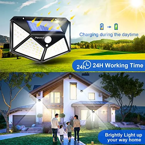 Solar Lights Outdoor 6 Pack, 100LED/3 Modes 270° Lighting Angle Motion Sensor Security Lights, IP65 Waterproof Wall Lights Solar Powered, Bright for Backyard Garden Fence Patio Front Door